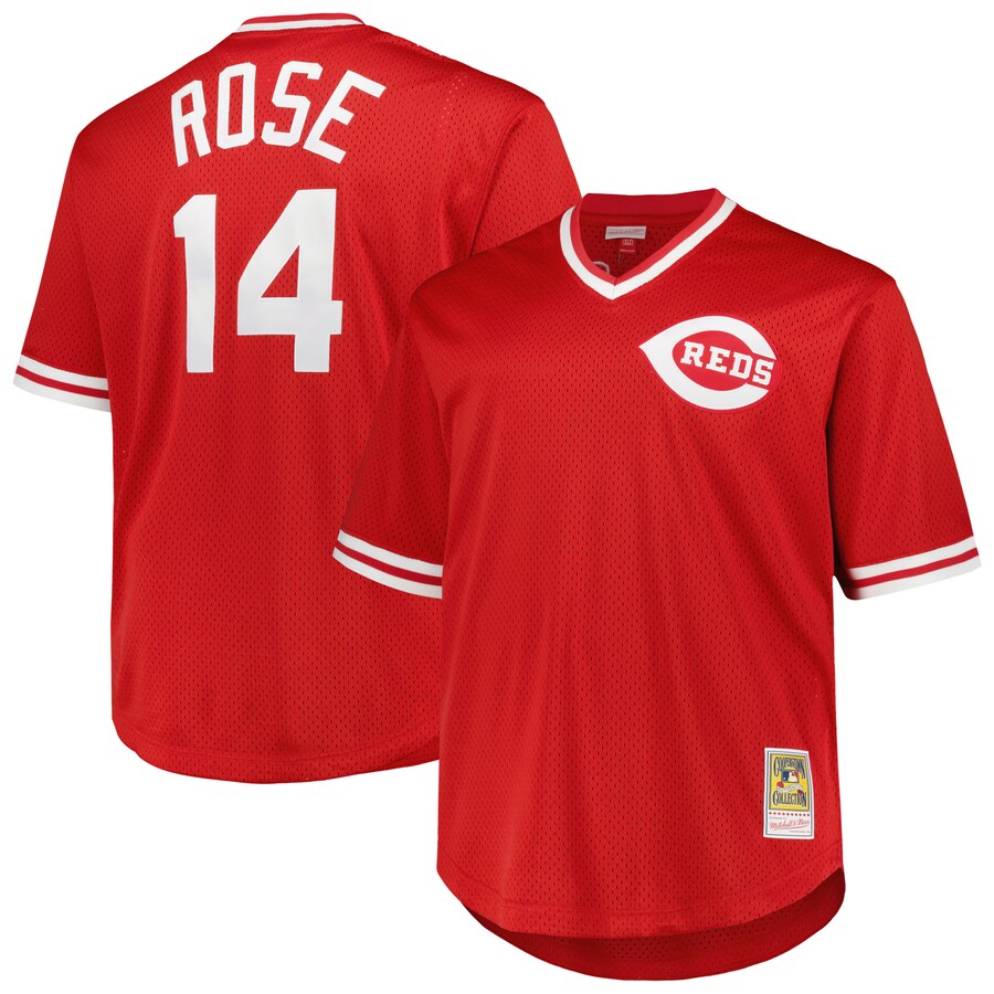 Men's Cincinnati Reds Pete Rose Mitchell & Ness Red 1984 Cooperstown Collection Mesh Pullover Jersey - ujerseystore