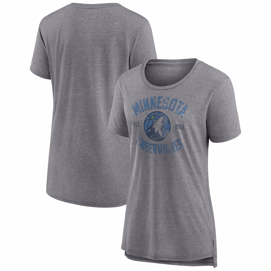 Women's Minnesota Timberwolves Heather Gray Heritage Tri-Blend T-Shirt - ujerseystore