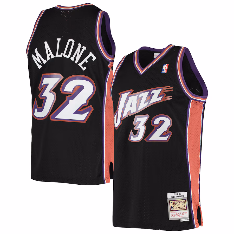Men's Utah Jazz Karl Malone Mitchell & Ness Black 2001/02 Hardwood Classics Swingman Jersey - ujerseystore