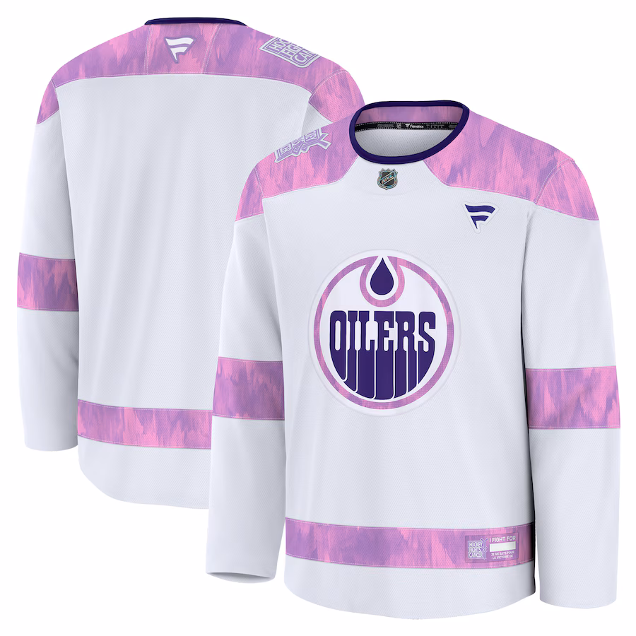 Men's Edmonton Oilers Fanatics White 2024 Hockey Fights Cancer Practice Jersey - ujerseystore