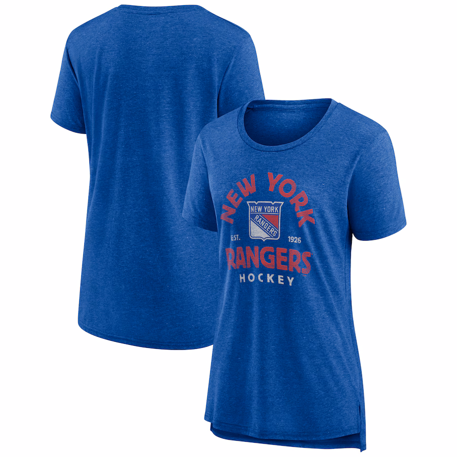 Women's New York Rangers Blue Vintage Arch Tri-Blend T-Shirt - ujerseystore