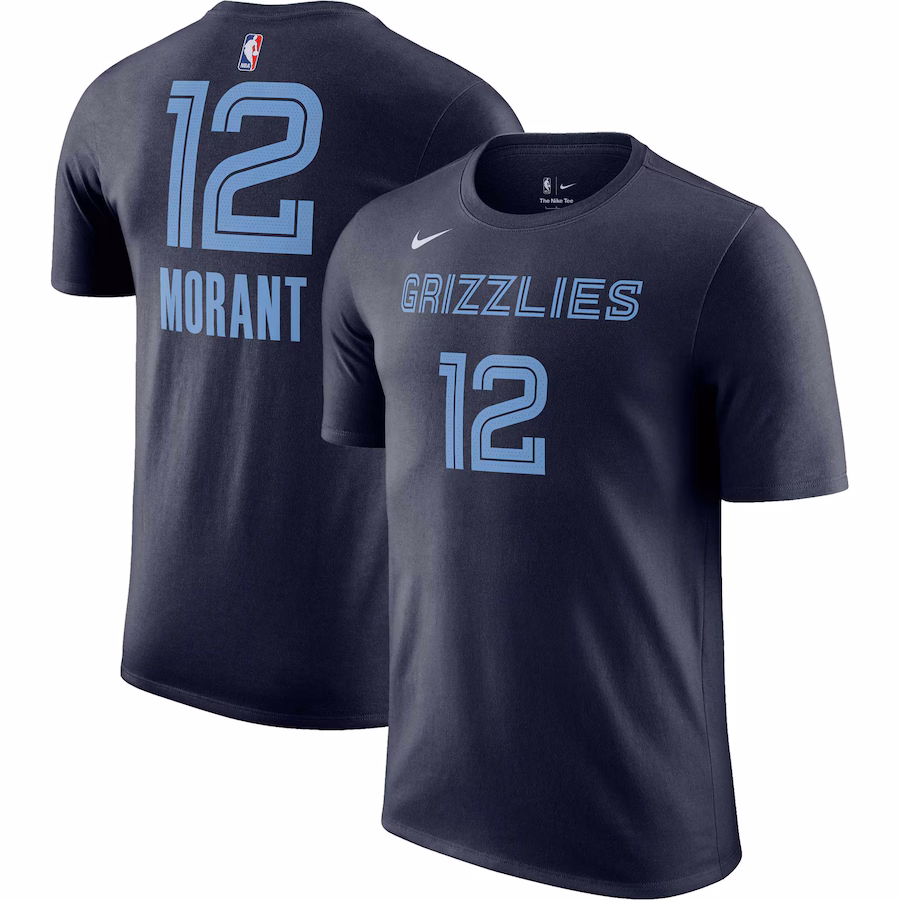 Men's Memphis Grizzlies Ja Morant Nike Navy Icon 2022/23 Name & Number T-Shirt - ujerseystore