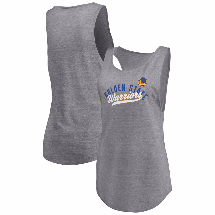 Women's Golden State Warriors Fanatics Heathered Gray Quality Time Open Scoop Neck Tri-Blend Tank Top - ujerseystore