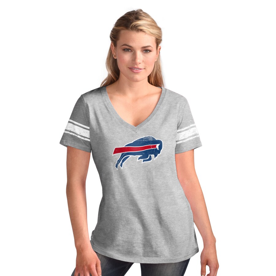 Women's Buffalo Bills  G-III 4Her by Carl Banks Heather Gray First Pick Distressed V-Neck T-Shirt - ujerseystore