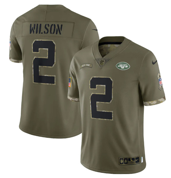 Men's New York Jets #2 Zach Wilson 2022 Olive Salute To Service Limited Stitched Jersey - ujerseystore