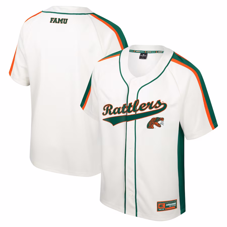 Florida A&M Rattlers Colosseum Ruth Button-Up Baseball Jersey - Cream - ujerseystore