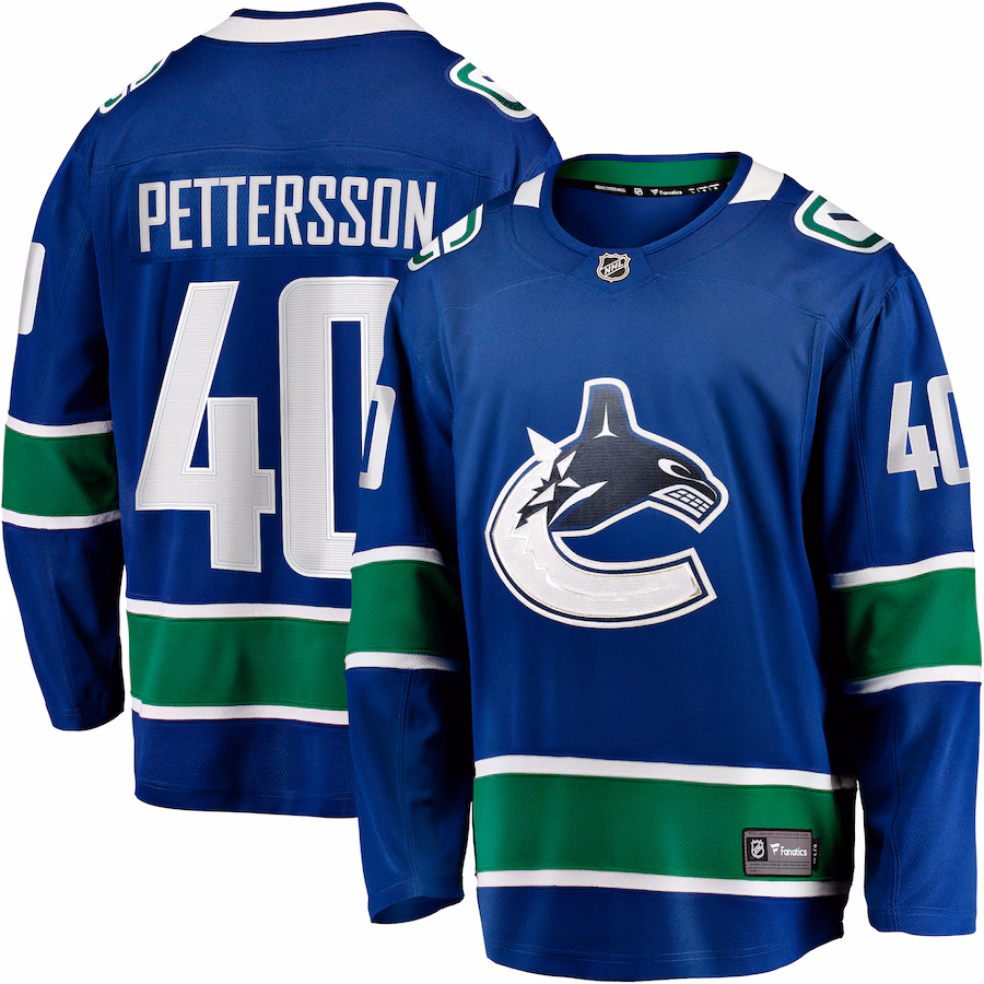 Men's Vancouver Canucks Elias Pettersson Fanatics Blue Home Breakaway Jersey - ujerseystore