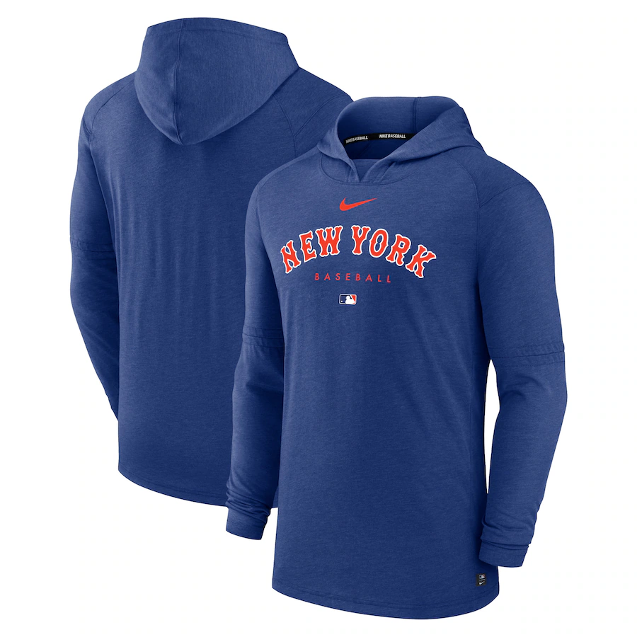 Men's New York Mets Nike Heather Royal Authentic Collection Early Work Tri-Blend Performance Pullover Hoodie - ujerseystore