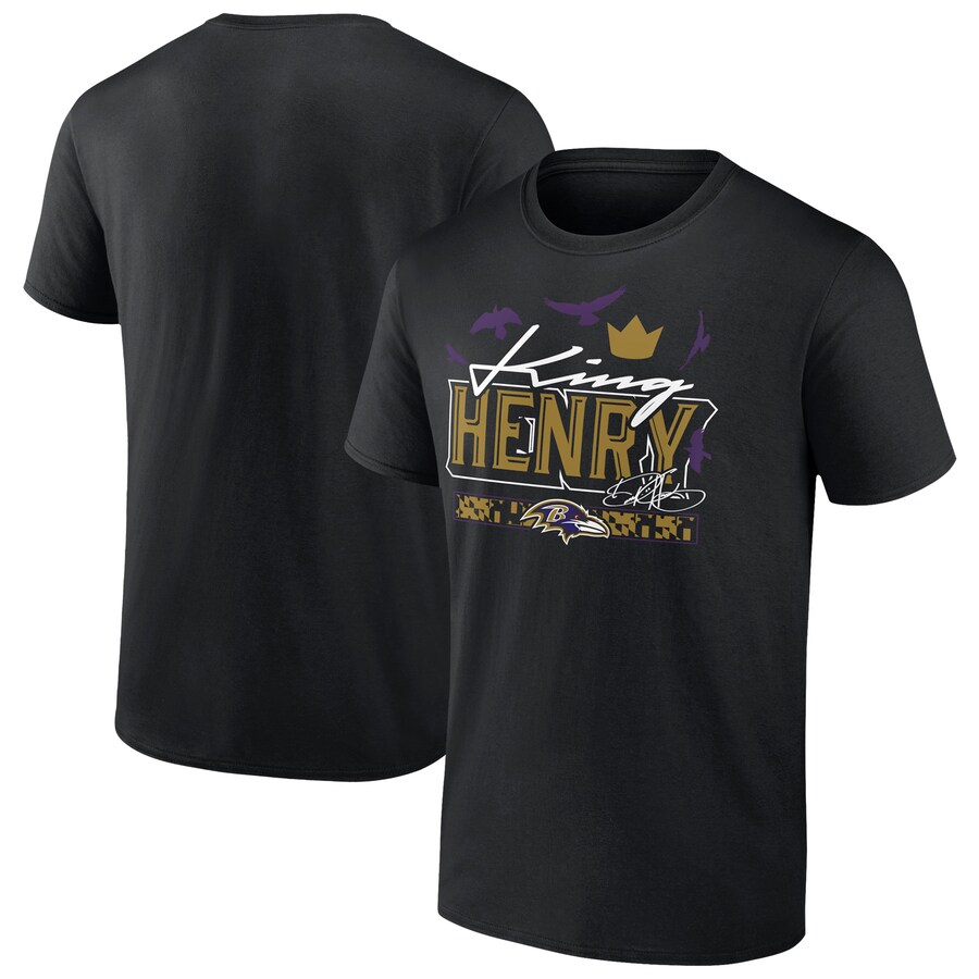 Men's Baltimore Ravens Derrick Henry Black King Henry's Crown T-Shirt - ujerseystore