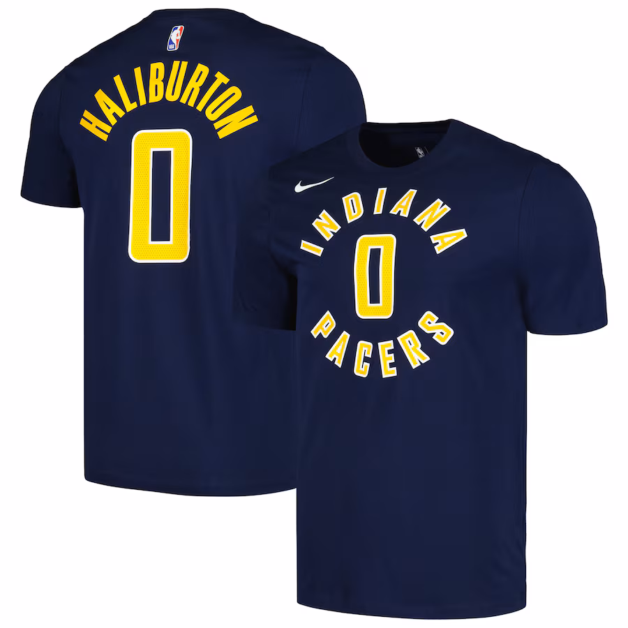Men's Indiana Pacers Tyrese Haliburton Nike Navy Icon 2022/23 Name & Number T-Shirt - ujerseystore