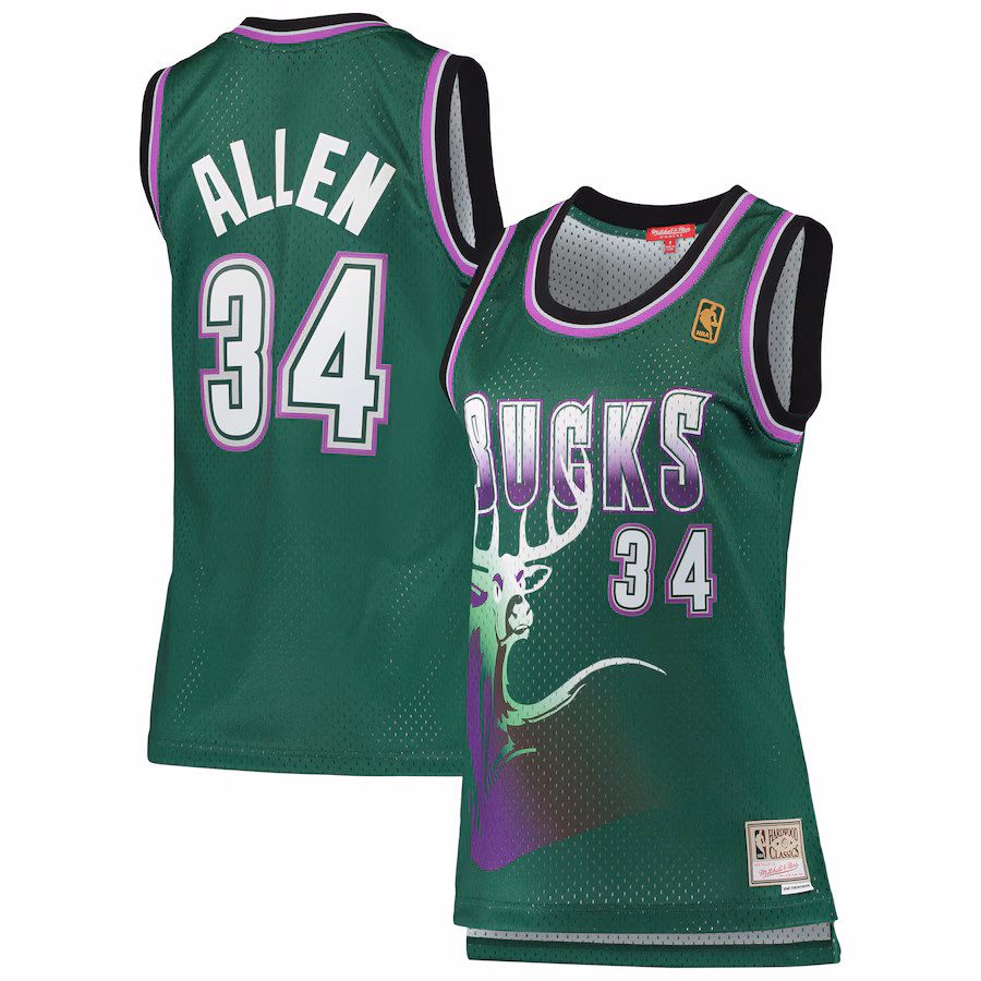 Women's Milwaukee Bucks Ray Allen Mitchell & Ness Green 1996/97 Hardwood Classics Swingman Jersey - ujerseystore
