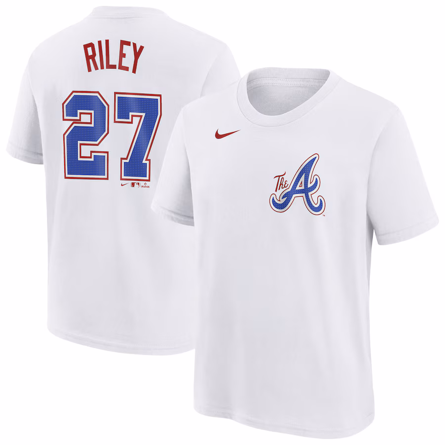 Youth Atlanta Braves Austin Riley Nike White Fuse City Connect Name & Number T-Shirt - ujerseystore