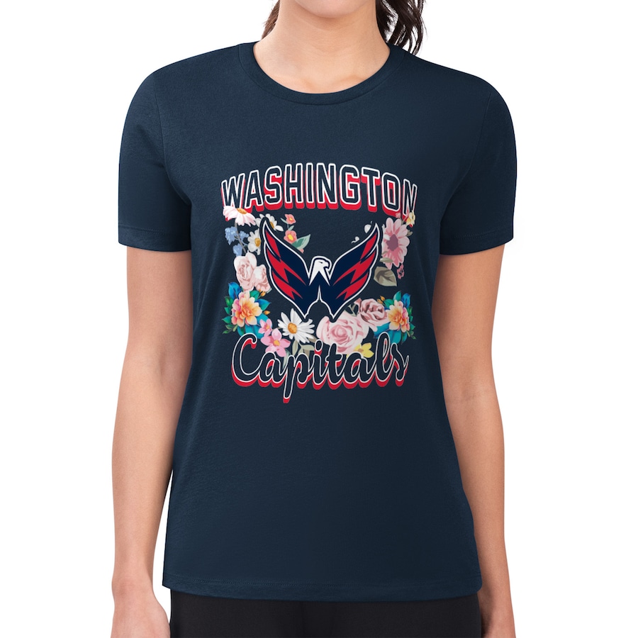 Women's Washington Capitals G-III 4Her by Carl Banks Navy Flower Logo Fitted T-Shirt - ujerseystore