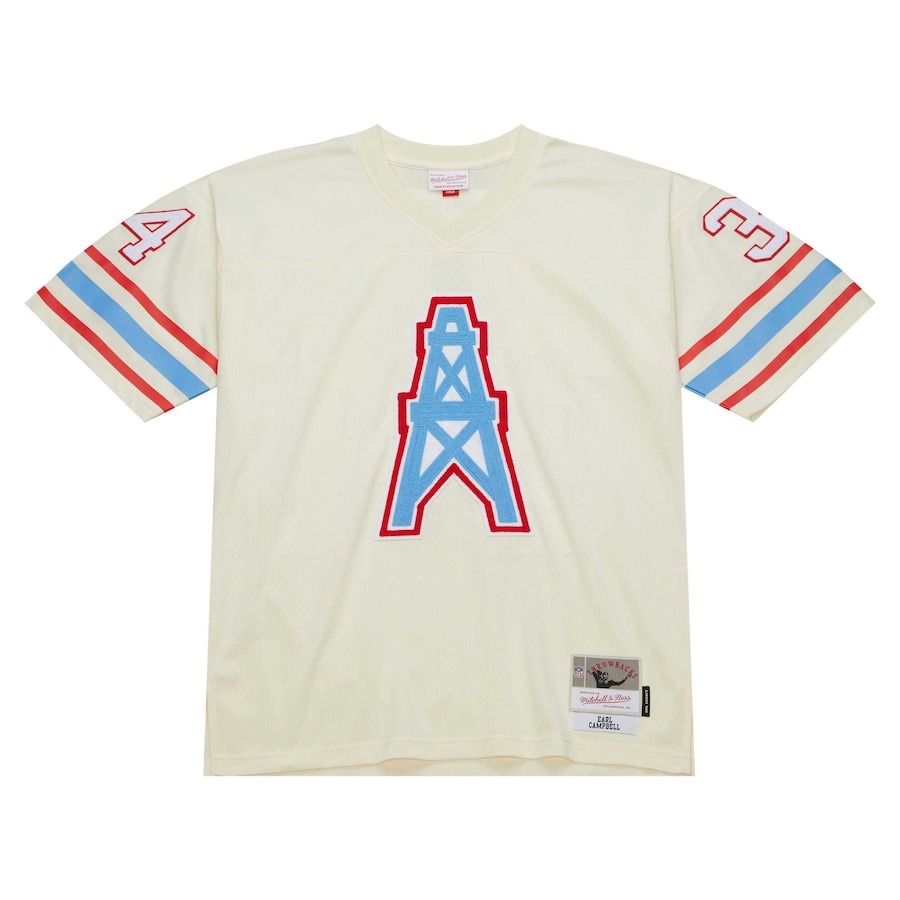 Men's Houston Oilers Earl Campbell Mitchell & Ness Cream Chainstitch Legacy Jersey - ujerseystore