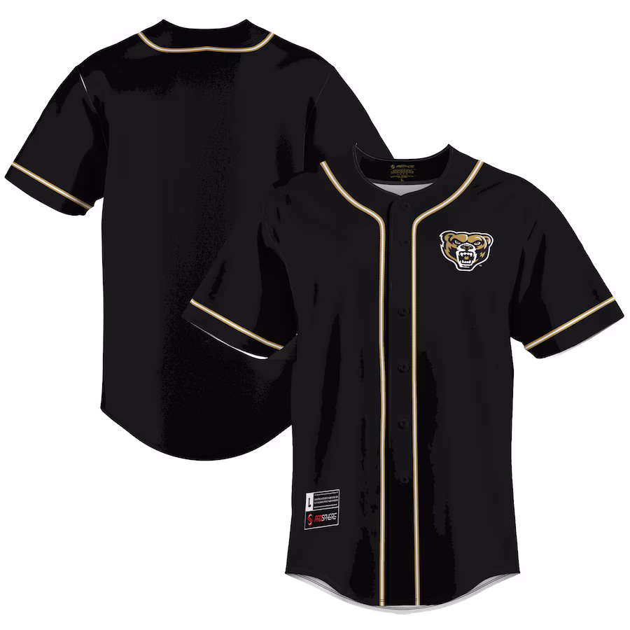 Men's GameDay Greats  Black Oakland Golden Grizzlies  Lightweight Baseball Jersey - ujerseystore