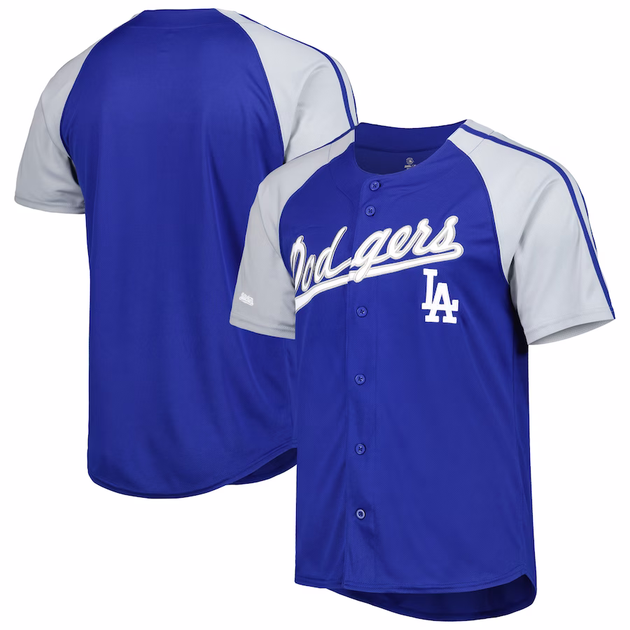 Men's Los Angeles Dodgers Stitches Royal Button-Down Raglan Fashion Jersey - ujerseystore