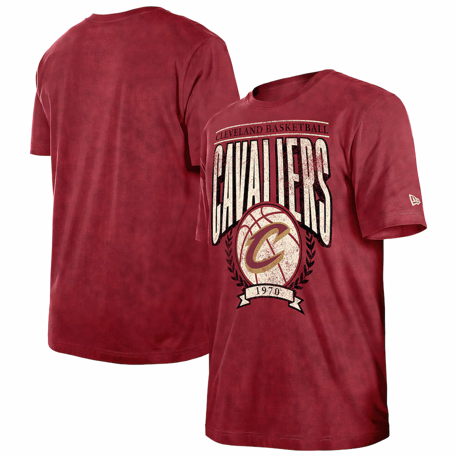 Men's Cleveland Cavaliers  New Era Wine Hardwood Classics Oversized Boxy Mineral Wash T-Shirt - ujerseystore