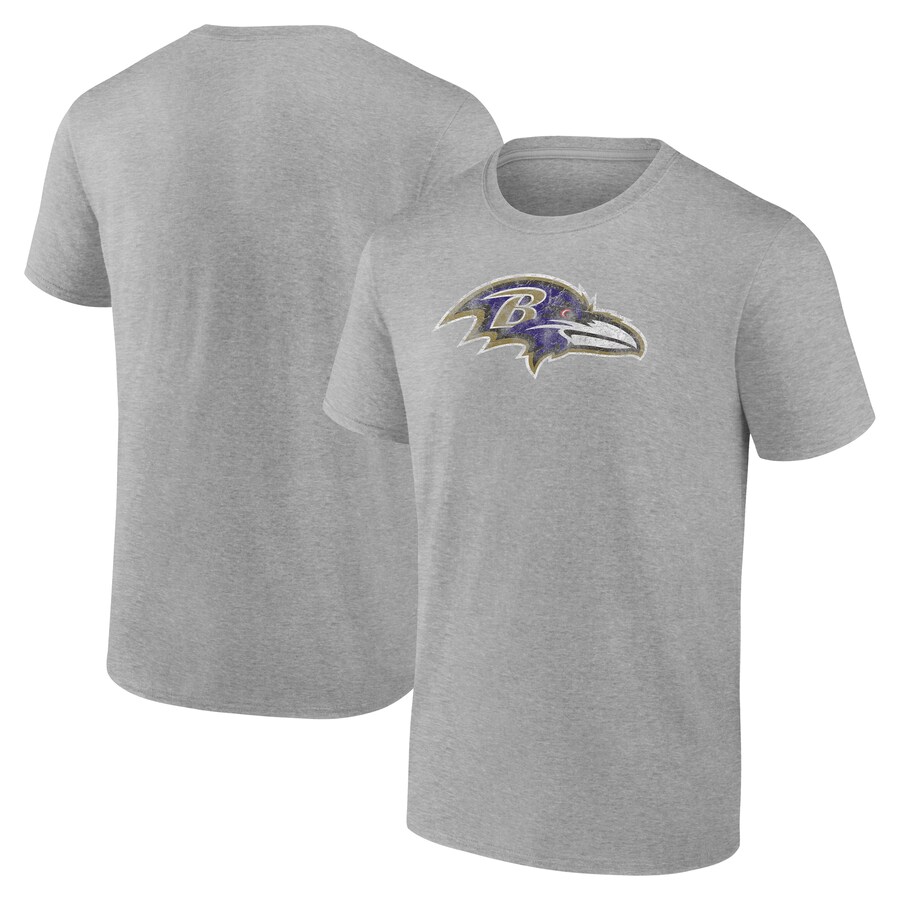 Men's Baltimore Ravens  Fanatics Gray Distressed Throwback Logo T-Shirt - ujerseystore