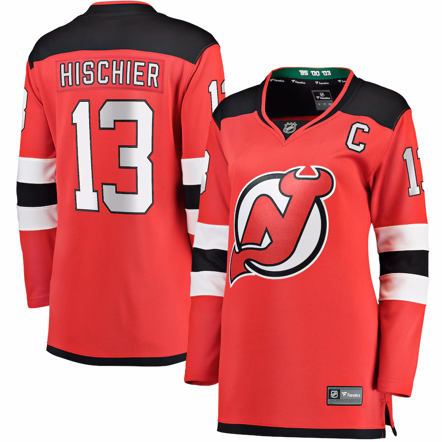 Women's New Jersey Devils Nico Hischier Fanatics Red Captain Patch Home Breakaway Jersey - ujerseystore