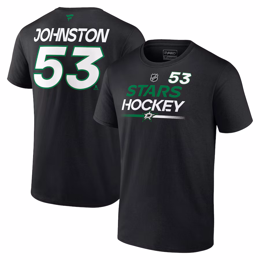 Men's Dallas Stars Wyatt Johnston Fanatics Black Authentic Pro Prime Name & Number T-Shirt - ujerseystore