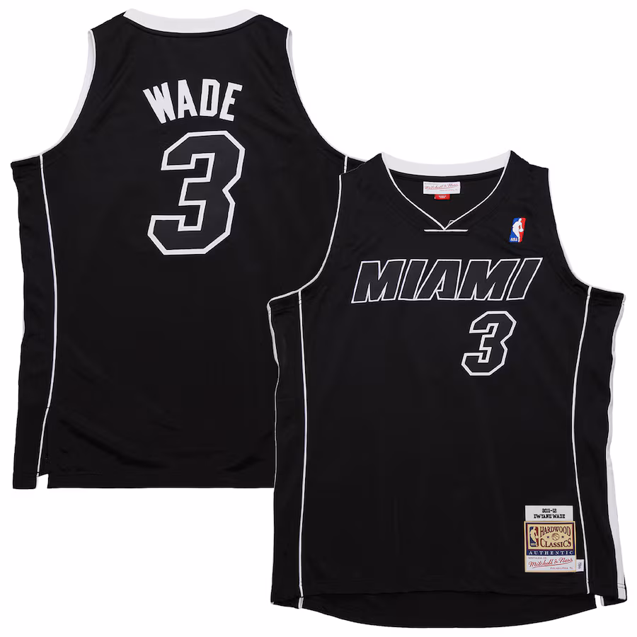 Men's Miami Heat Dwyane Wade Mitchell & Ness Black 2011/12 Hardwood Classics Authentic Jersey - ujerseystore