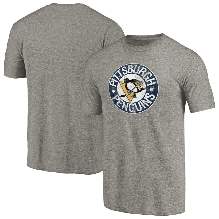 Men's Pittsburgh Penguins Ash Throwback Logo 1968-1969 Tri-Blend T-Shirt - ujerseystore