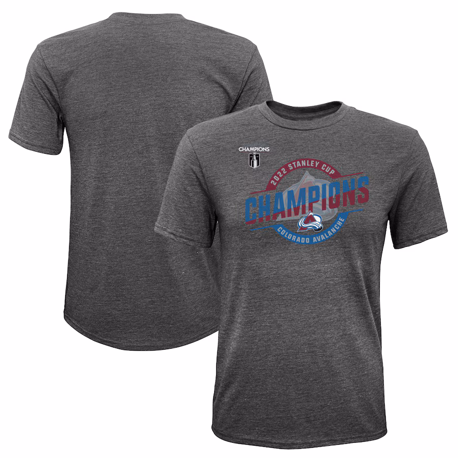 Youth Colorado Avalanche Fanatics Heathered Gray 2022 Stanley Cup Champions Tri-Blend T-Shirt - ujerseystore