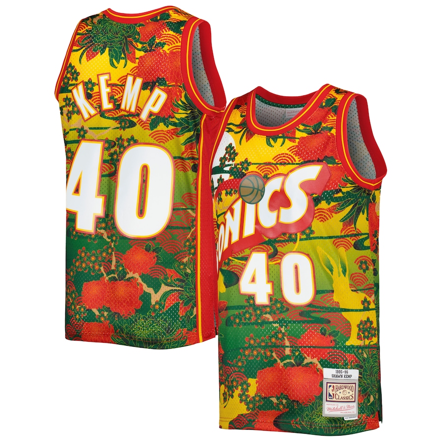 Men's Seattle SuperSonics Shawn Kemp Mitchell & Ness Gold Hardwood Classics Lunar New Year Swingman Jersey - ujerseystore