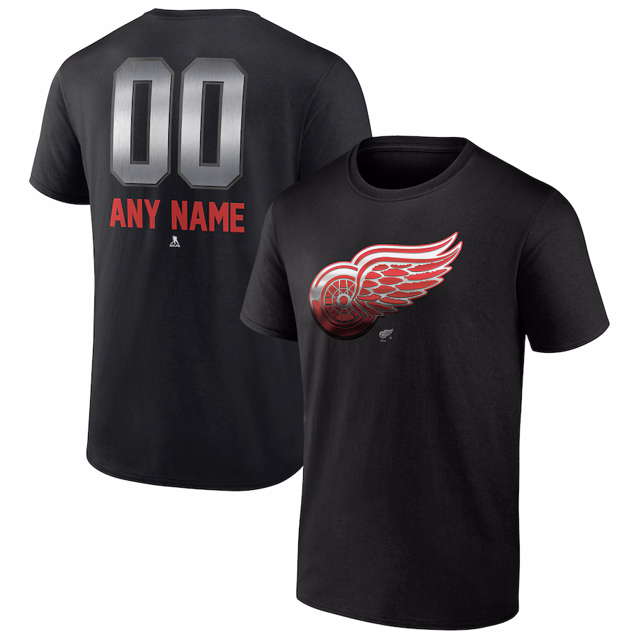 Men's Detroit Red Wings Black Personalized Midnight Mascot Logo T-Shirt - ujerseystore