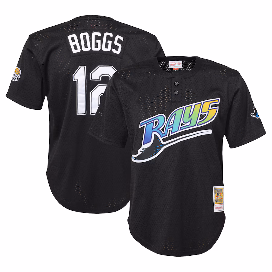 Youth Tampa Bay Rays Wade Boggs Mitchell & Ness Black Cooperstown Collection Mesh Batting Practice Jersey - ujerseystore