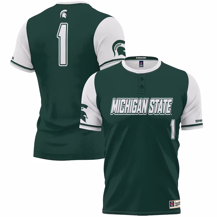 #1 Michigan State Spartans GameDay Greats Youth Lightweight Softball Jersey - Green - ujerseystore