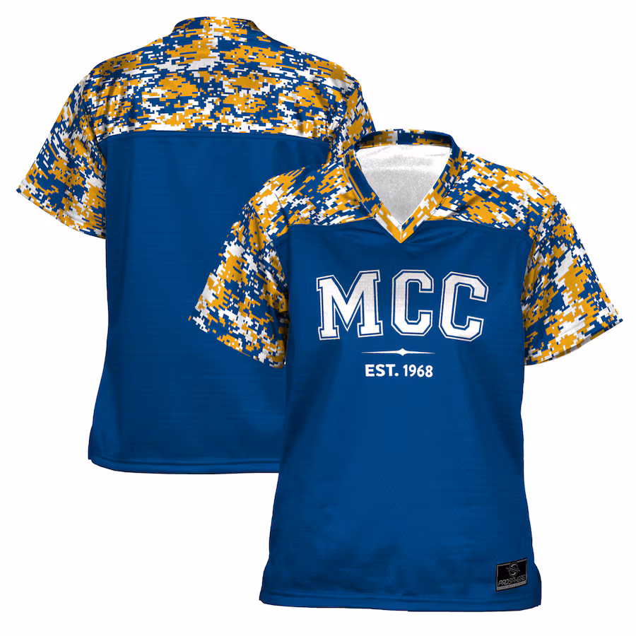 Women's ProSphere  Blue Madisonville Community College Camo Football Jersey - ujerseystore