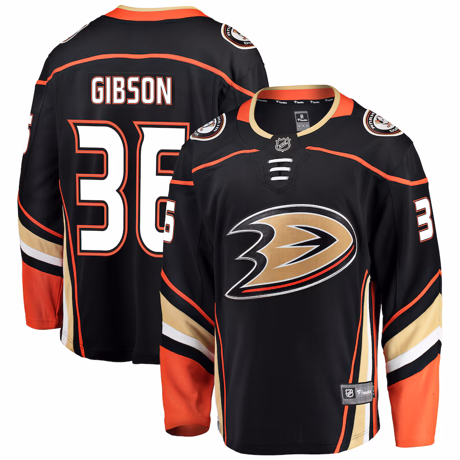 Men's Anaheim Ducks John Gibson Fanatics Black Breakaway Player Jersey - ujerseystore