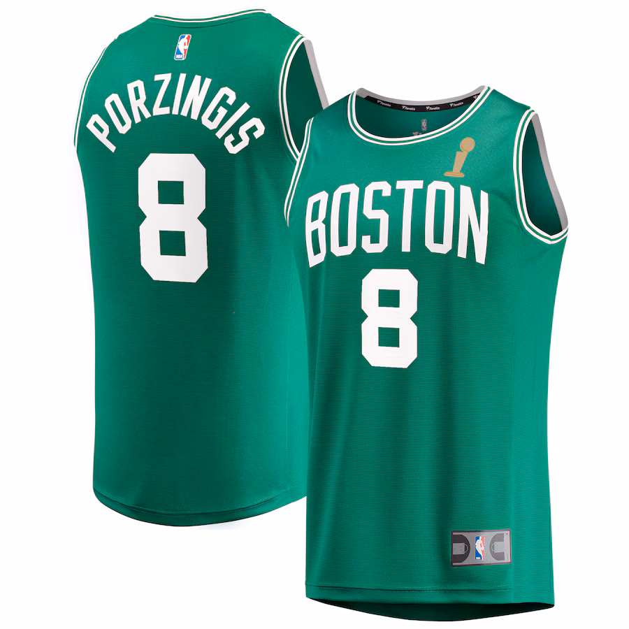 Men's Boston Celtics Kristaps Porzingis Fanatics Kelly Green 2024 NBA Finals Champions Fast Break Replica Player Jersey - Icon Edition - ujerseystore