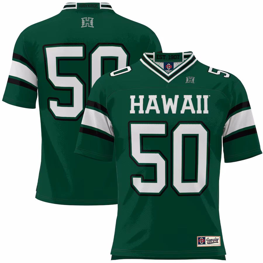 Youth GameDay Greats #50 Green Hawaii Rainbow Warriors Football Jersey - ujerseystore