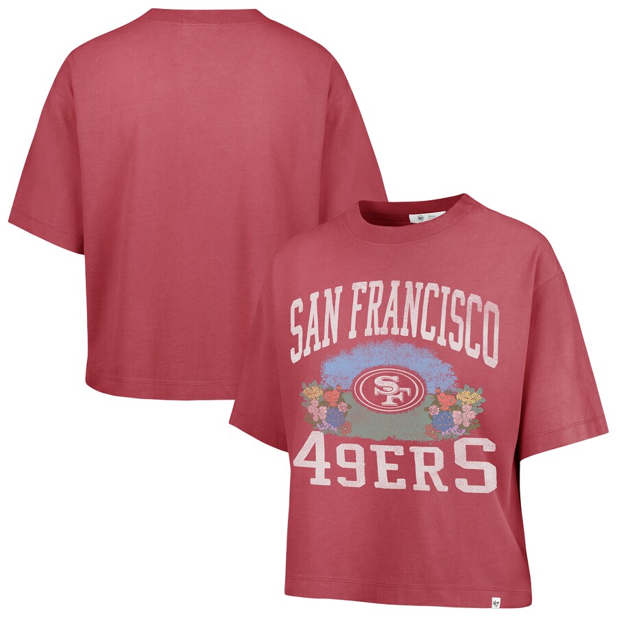 Women's San Francisco 49ers  '47 Light Red Florentina Montauk Cropped T-Shirt - ujerseystore