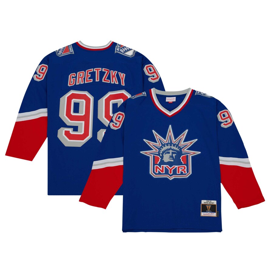 Men's New York Rangers Wayne Gretzky Mitchell & Ness Navy 1996 Blue Line Player Jersey - ujerseystore
