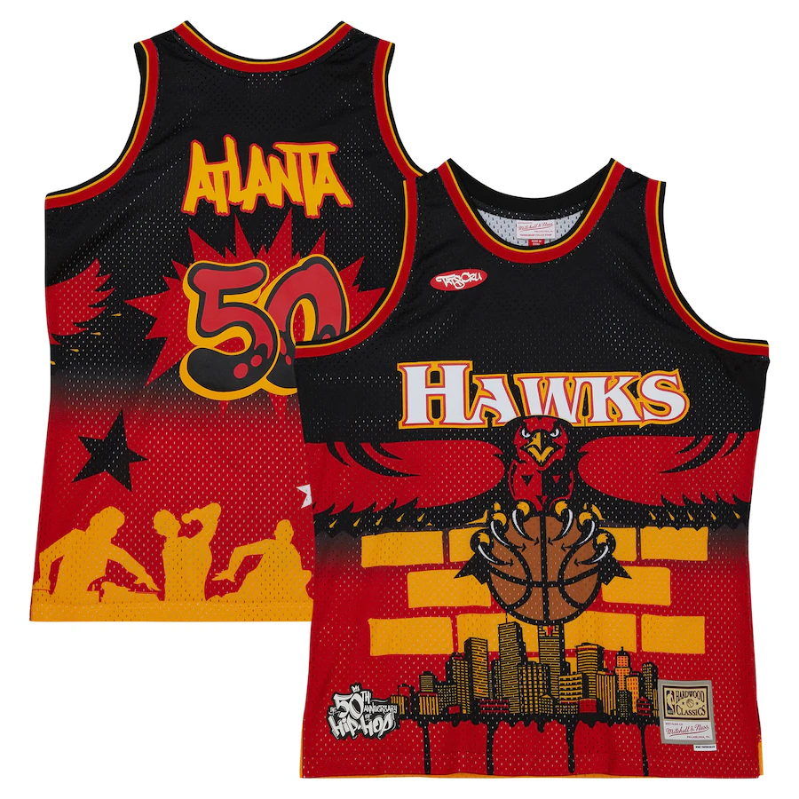 Men's Atlanta Hawks Mitchell & Ness x Tats Cru Black Hardwood Classics Fashion Jersey - ujerseystore