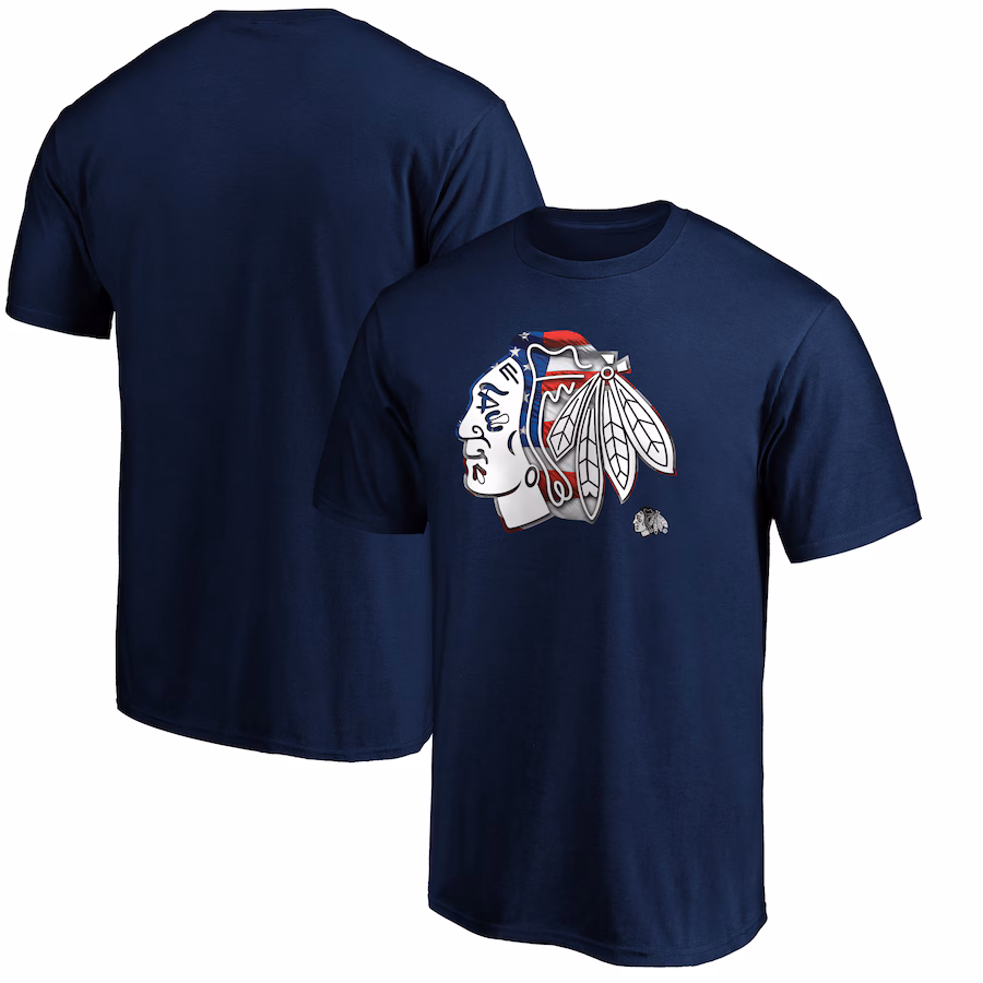 Men's Chicago Blackhawks Navy Banner Wave Logo T-Shirt - ujerseystore