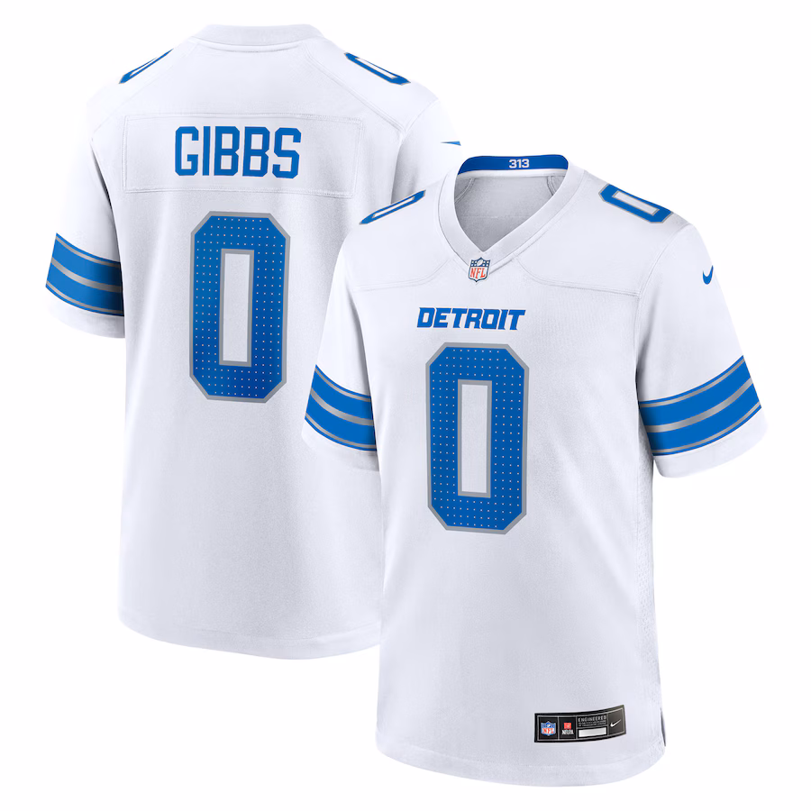 Men's Detroit Lions Jahmyr Gibbs Nike White Game Player Jersey - ujerseystore