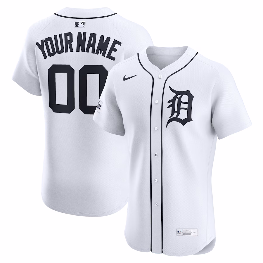 Men's Detroit Tigers Nike White Home Elite Sponsor Patch Custom Jersey - ujerseystore