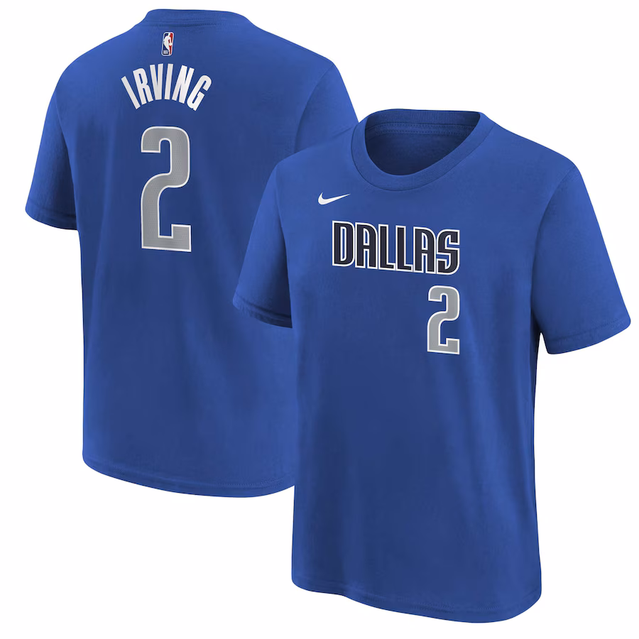 Youth Dallas Mavericks Kyrie Irving Nike Blue Icon Name & Number T-Shirt - ujerseystore