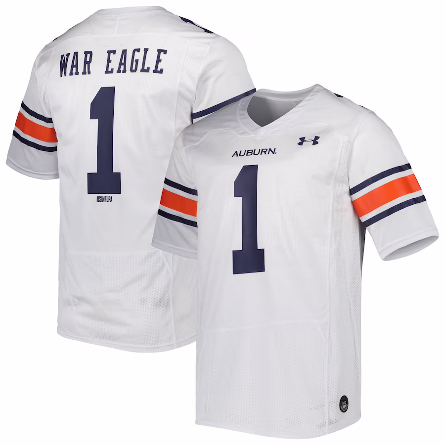 #1 Auburn Tigers Under Armour Team Wordmark Replica Football Jersey - White - ujerseystore