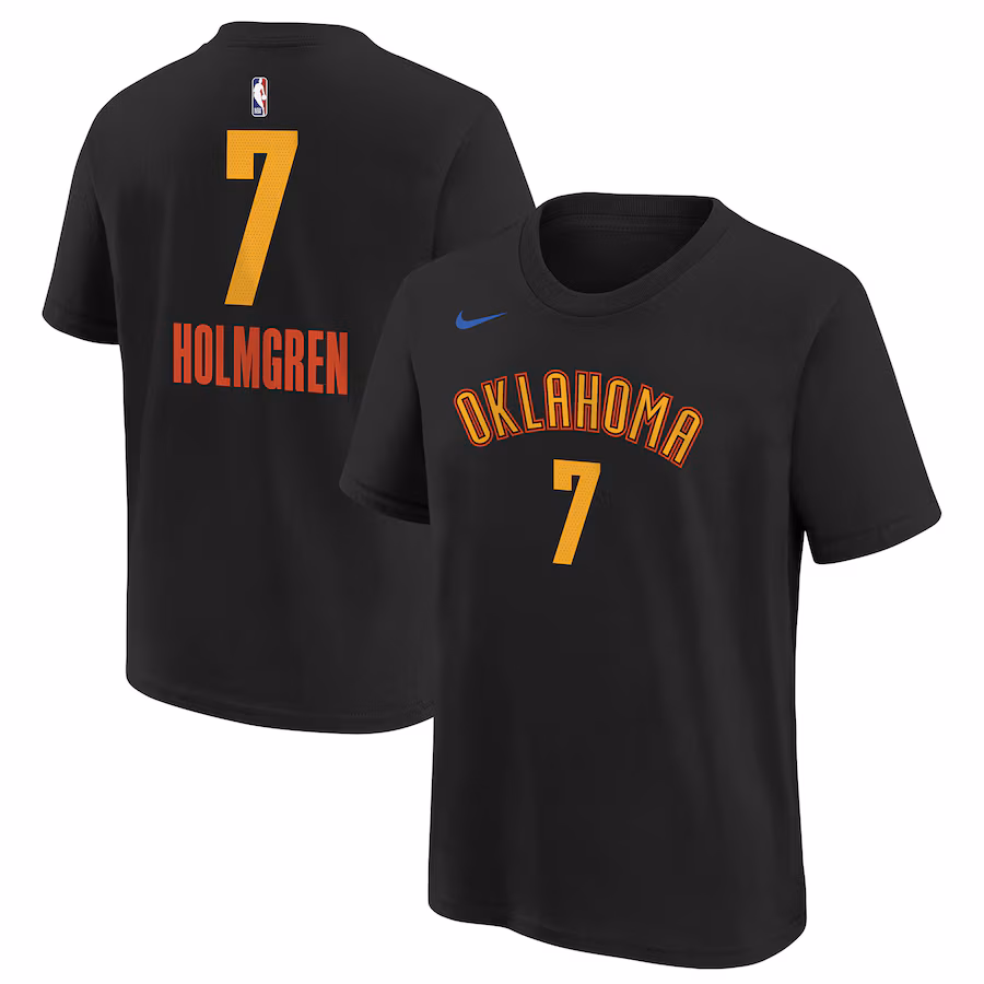 Youth Oklahoma City Thunder Chet Holmgren Nike Black 2024/25 City Edition Name & Number T-Shirt - ujerseystore