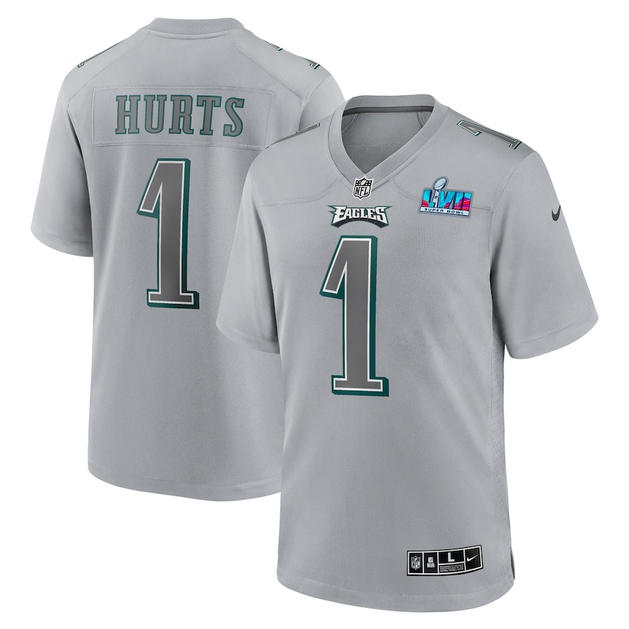 Men's Philadelphia Eagles Jalen Hurts Nike Gray Super Bowl LVII Patch Atmosphere Fashion Game Jersey - ujerseystore