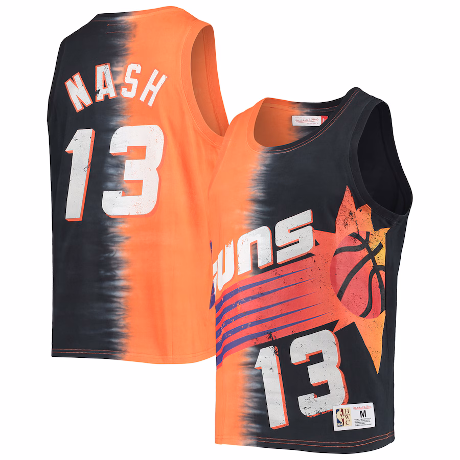 Men's Phoenix Suns Steve Nash Mitchell & Ness Orange/Black Hardwood Classics Tie-Dye Name & Number Tank Top - ujerseystore