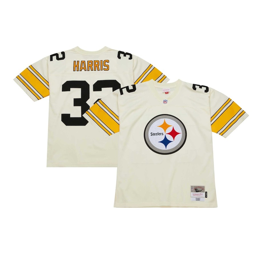 Men's Pittsburgh Steelers Franco Harris Mitchell & Ness Cream Chainstitch Legacy Jersey - ujerseystore