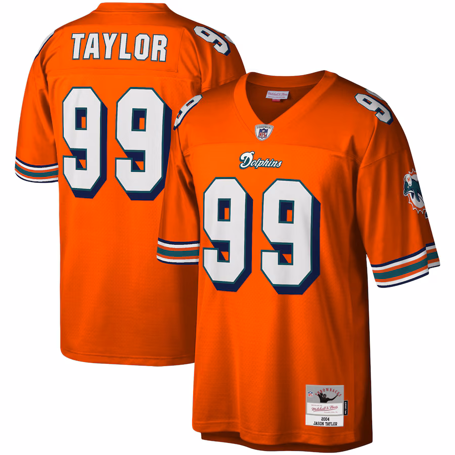 Men's Miami Dolphins Jason Taylor Mitchell & Ness Orange Big & Tall 2004 Retired Player Replica Jersey - ujerseystore