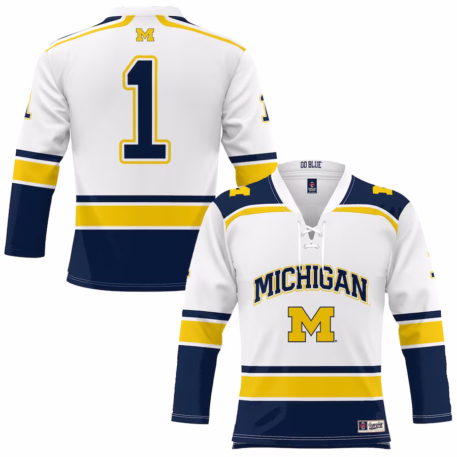 #1 Michigan Wolverines GameDay Greats Hockey Jersey - White - ujerseystore