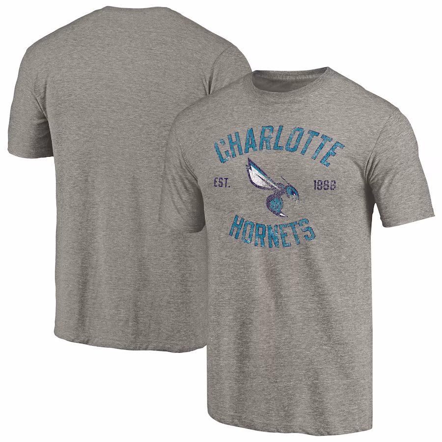 Men's Charlotte Hornets Gray Team Heritage Tri-Blend T-Shirt - ujerseystore
